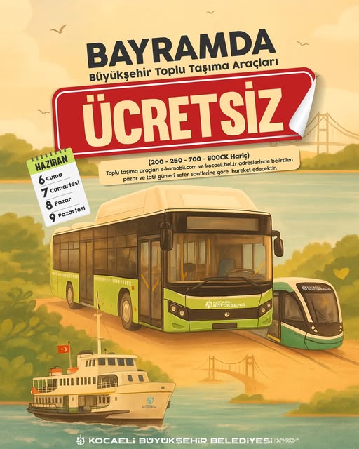 Kocaeli'de Kurban Bayramı'nda Toplu Taşıma Ücretsiz