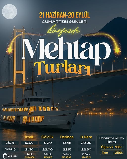 Kocaeli Büyükşehir Belediyesi'nden Körfez Manzaralı Mehtap Turları Başlatıldı